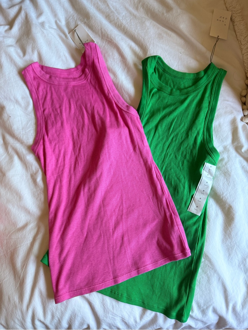 a new day Pink & Green Ribbed Tank Top Set